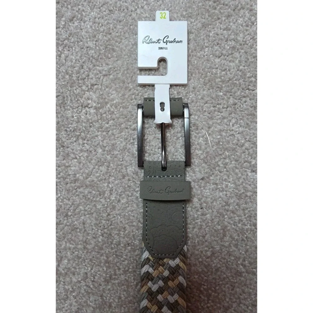 ROBERT GRAHAM‎ size 32  Mens Tan  Leather Bonded Braided Stretch belt Nwt